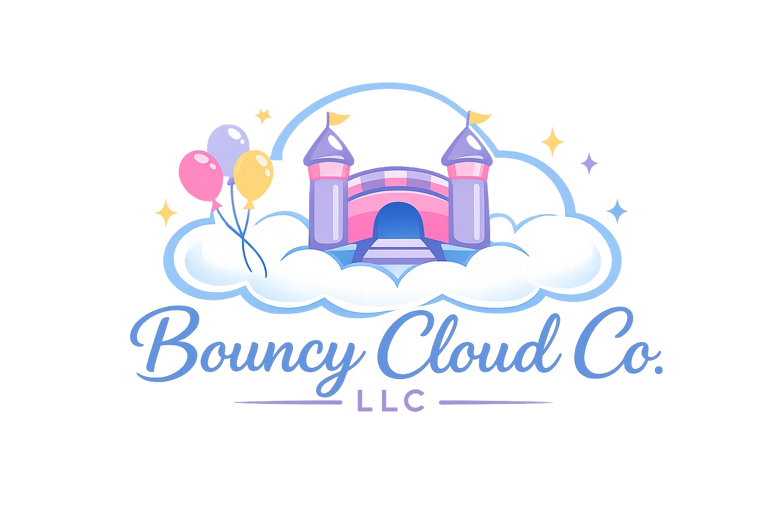 Bouncy Cloud Co. LLC pastel castle and cloud logo